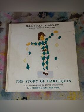 The Story of Harlequin Illustrated Art Print - Teal & Cream by